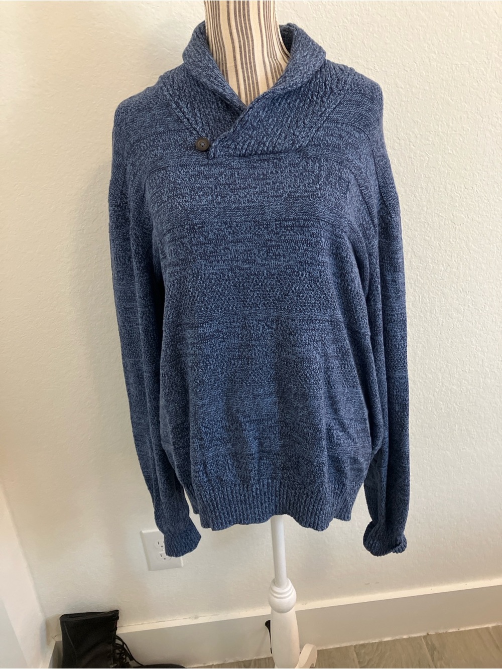 Chaps Men's Heathered Navy Shawl Turtleneck Sweater